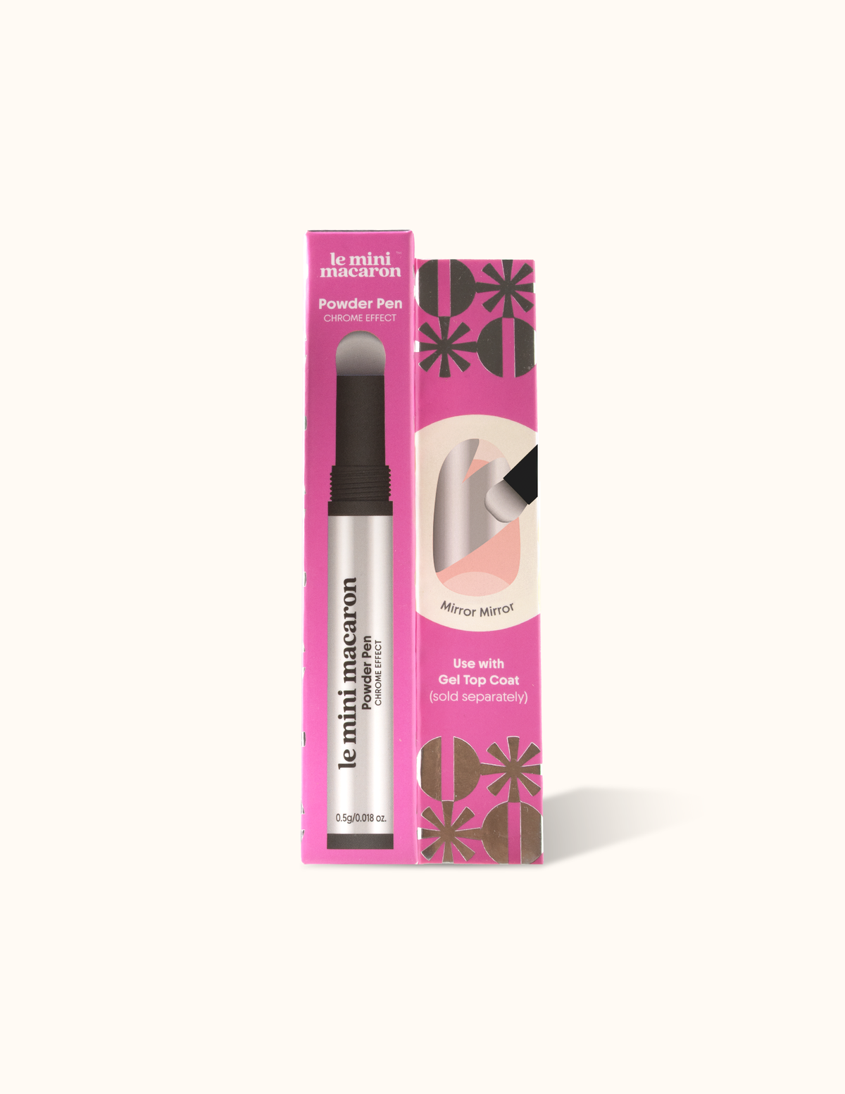 Packaging box for the Le Mini Macaron Mirror Mirror chrome powder pen.