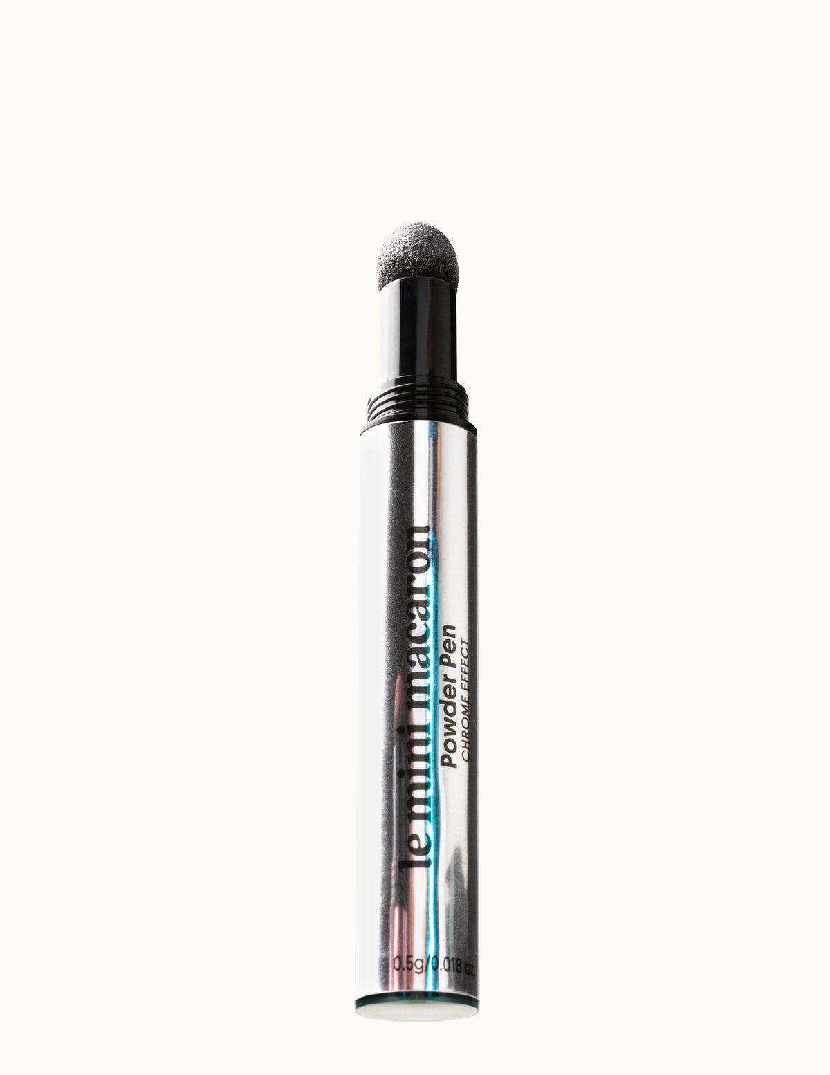 Le Mini Macaron Mirror Mirror chrome powder pen with an icy metallic silver cap.