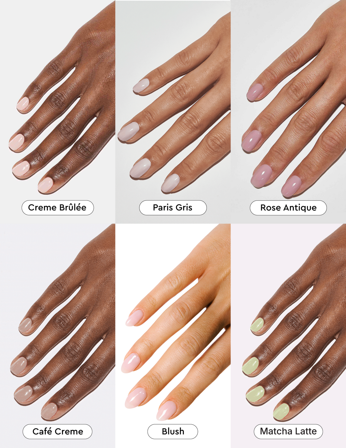 Finished neutral multi-tone gel manicure using the Le Mini Macaron Crisp Morning bundle.