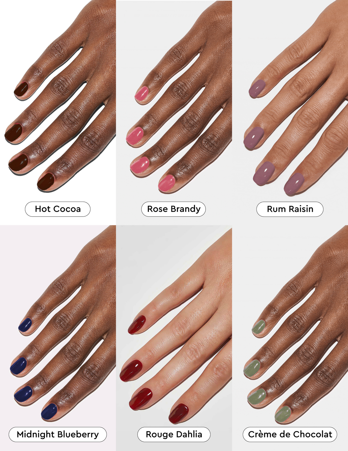 Finished deep tone multi-color gel manicure using the Le Mini Macaron Dark Roast bundle.