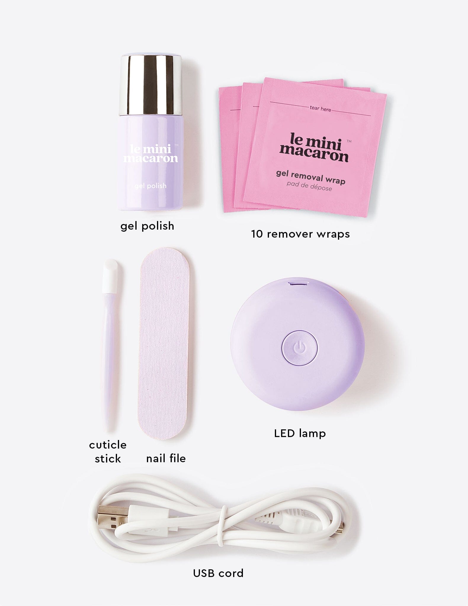 Lilac Blossom Kit + Le Gel tips + Glue + Lamp Extension Bundle - Le Mini Macaron