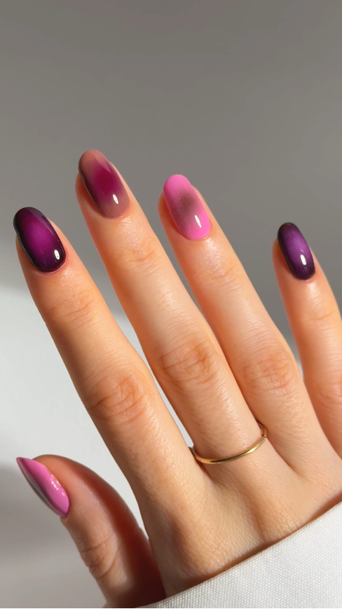 Pink and Purple Aura Nails