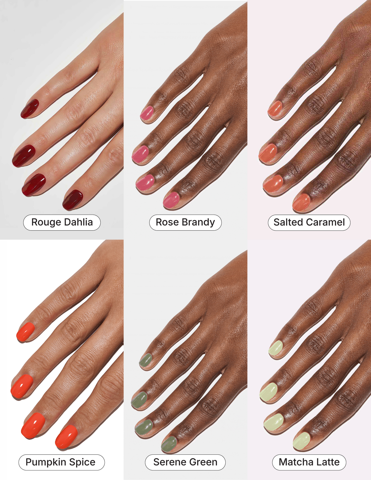 Finished multi-tone DIY gel manicure featuring Le Mini Macaron gel polish colors.